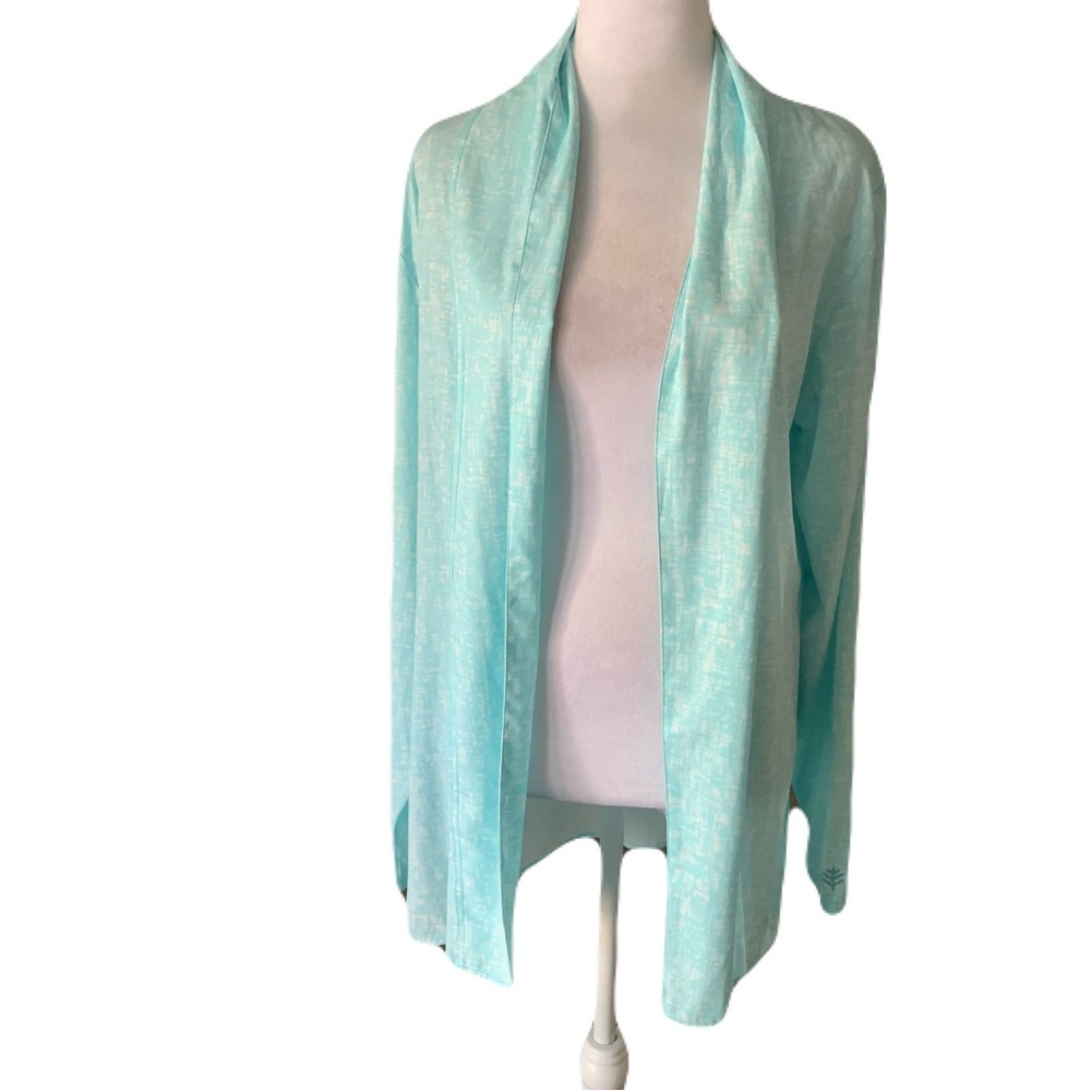 Coolibar Women’s Large Turquoise Aqua Open Front Cardigan Cover-Up Lightweight